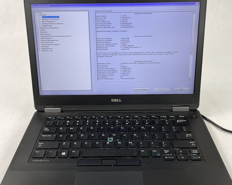 Dell Latitude E5470 14" Core i5-6440HQ 2.60 GHz 8 GB RAM No SSD No OS No Battery