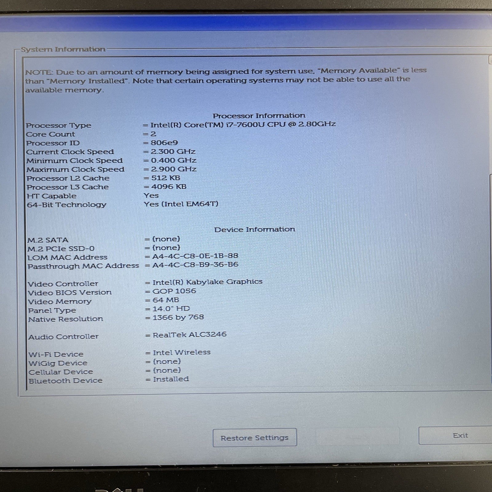 Dell Latitude 5480 14" i7-7600U 2.80 GHz 8 GB RAM No SSD/OS/AC/Batt3