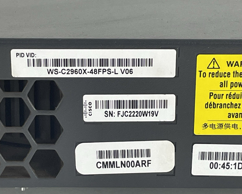 Cisco WS-C2960X-48FPS-L  48 port GIG POE+ Switch Tested & Reset