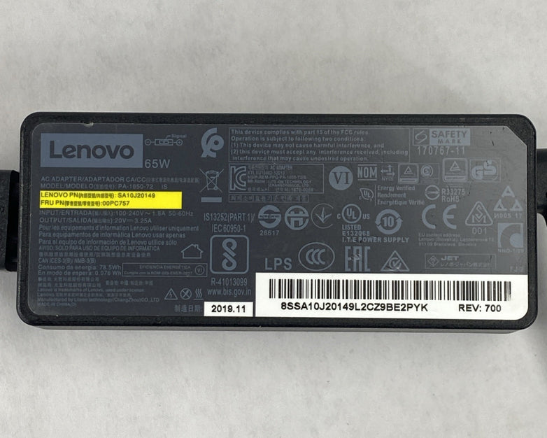 Lenovo PA-1650-72 65W 20V 3.25A Yellow Square Tip Charger AC Adapter (Lot of 10)