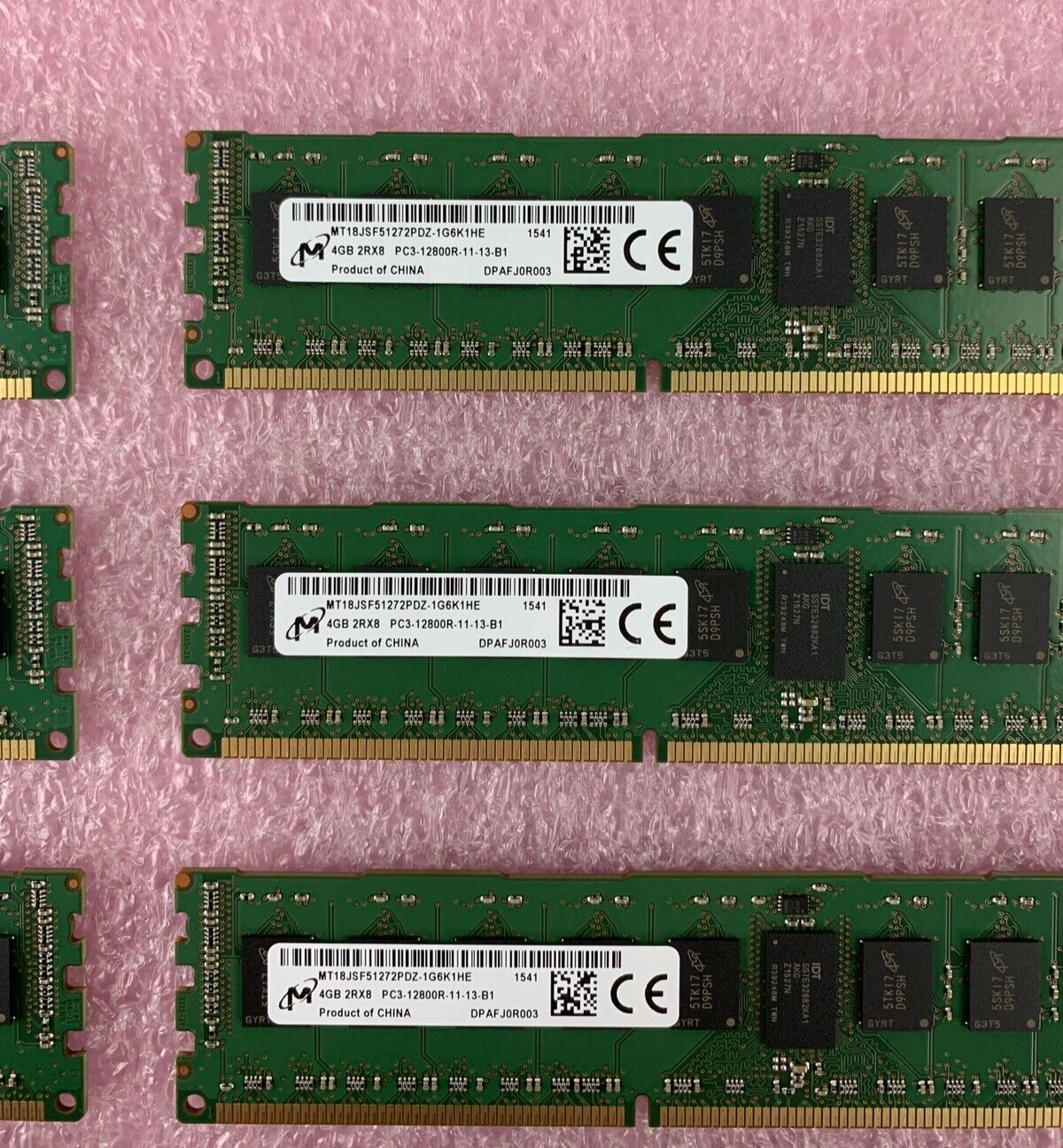 Lot of 8 Micron 4GB PC3-12800R DDR3 ECC SERVER RAM MT18JSF51272PDZ-1G6K1HE