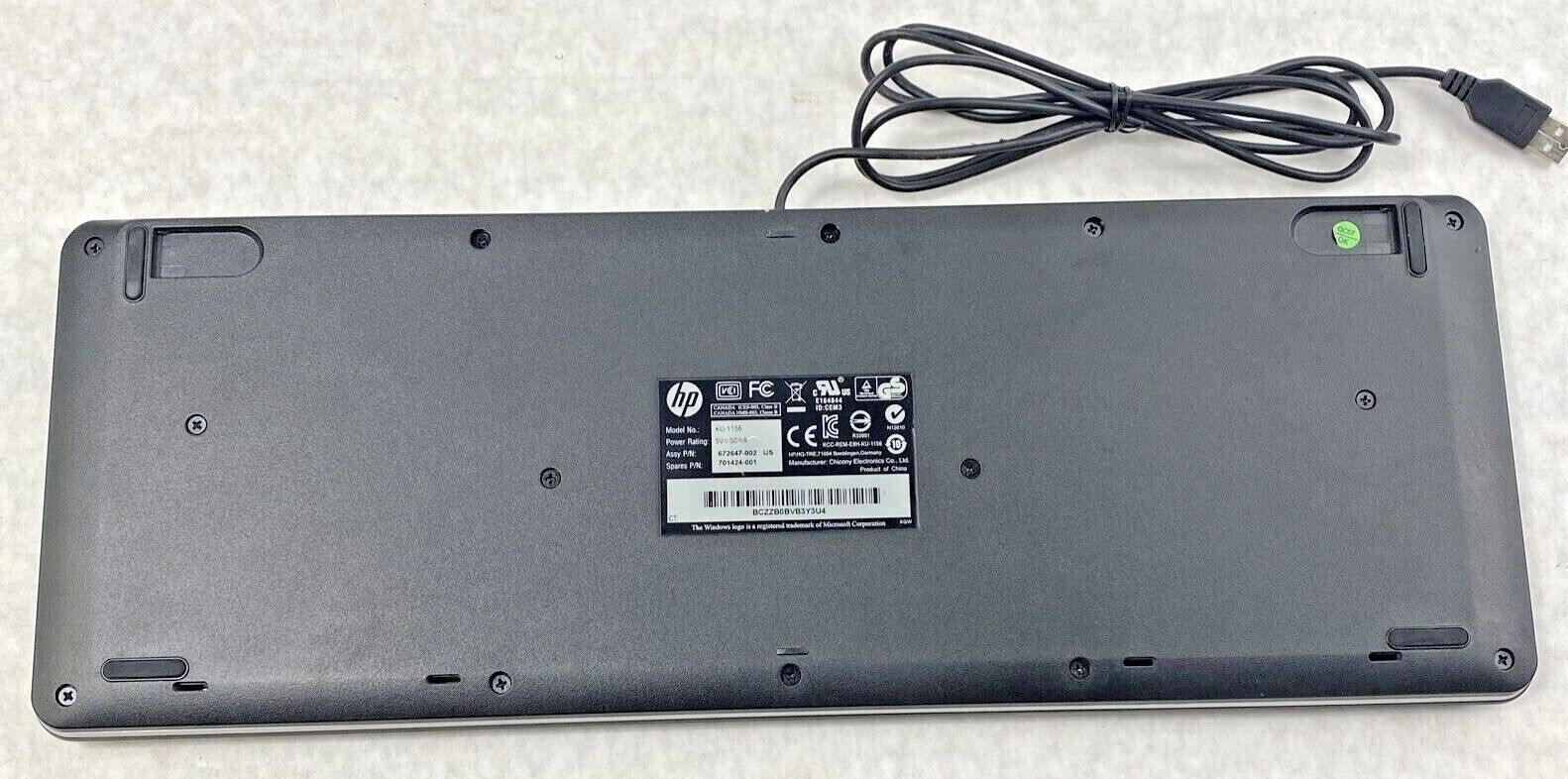HP 701424-001 USB Desktop Office Quiet Keys KU-1156 Keyboard 672647-00 Black