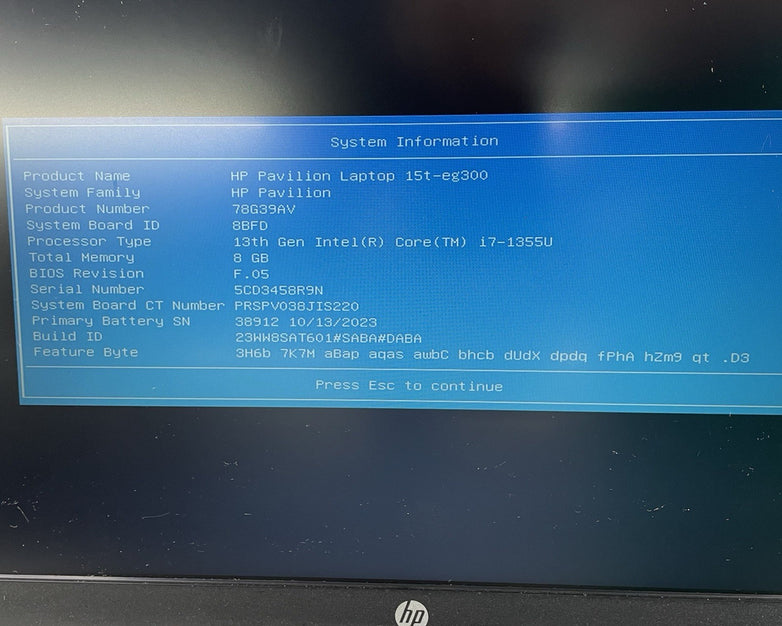 HP Pavilion 15t-eg300 15.6" i7-1355U 3.70 GHz 8 GB RAM No SSD/OS/AC