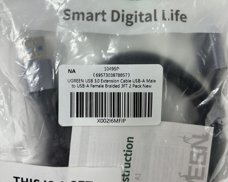 Pair of UGREEN USB A 3.0 Male to Female Extension Cable Nylon Braided