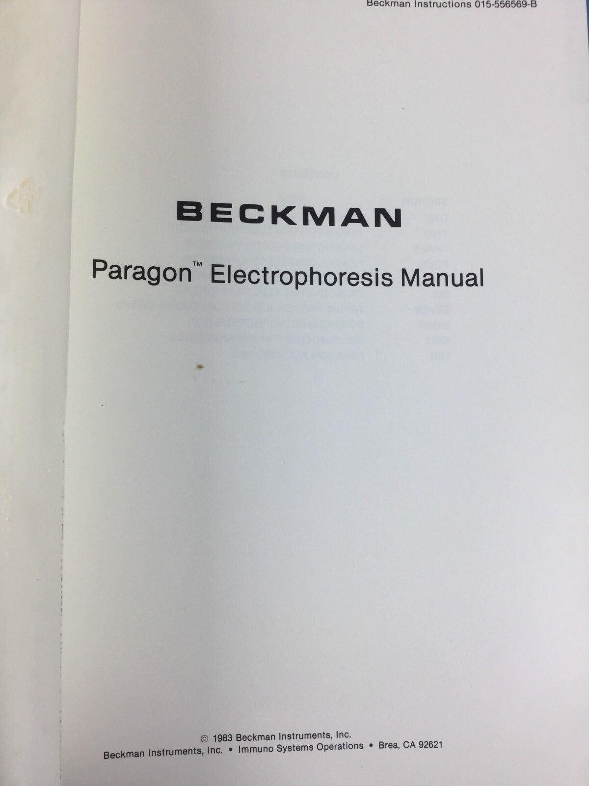 Paragon Electrophoresis Manual Beckman in Binder with Multiple Tabs