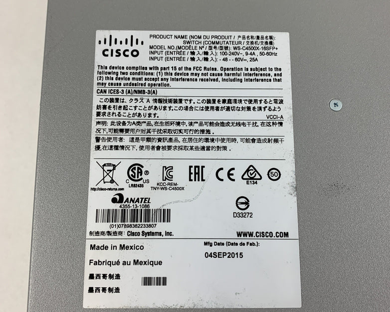 Cisco Catalyst 4500-X Series WS-C4500X-16SFP+ V03 2x PSU Tested Reset