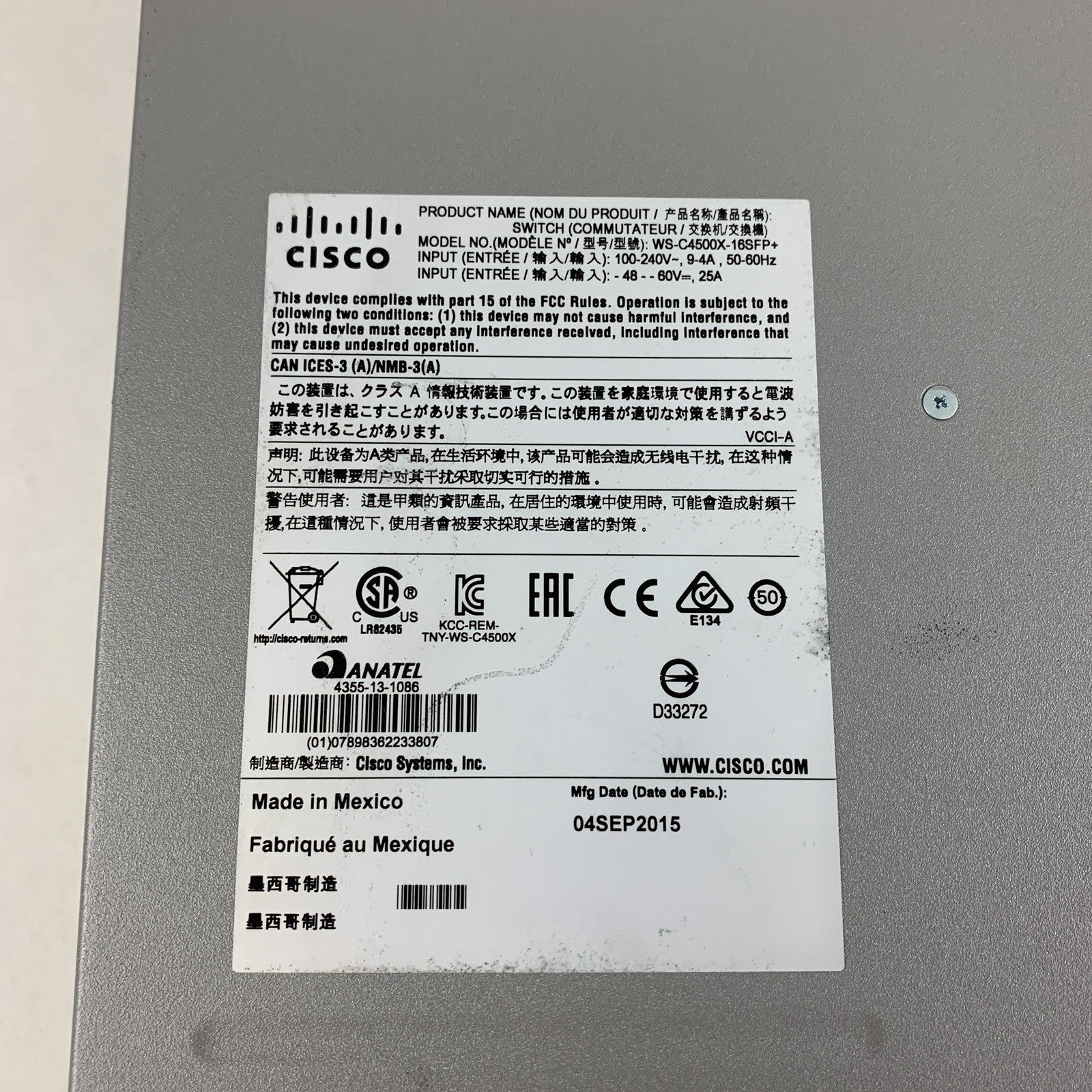 Cisco Catalyst 4500-X Series WS-C4500X-16SFP+ V03 2x PSU Tested Reset