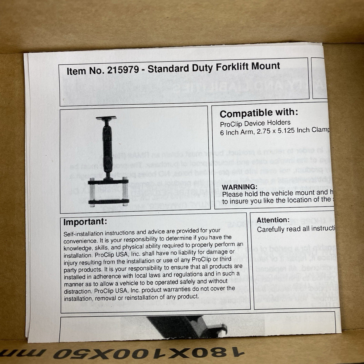 Standard Duty Forklift Mount 215979 ProClip 6" Arm 2.75 x 5.125" Clamp11