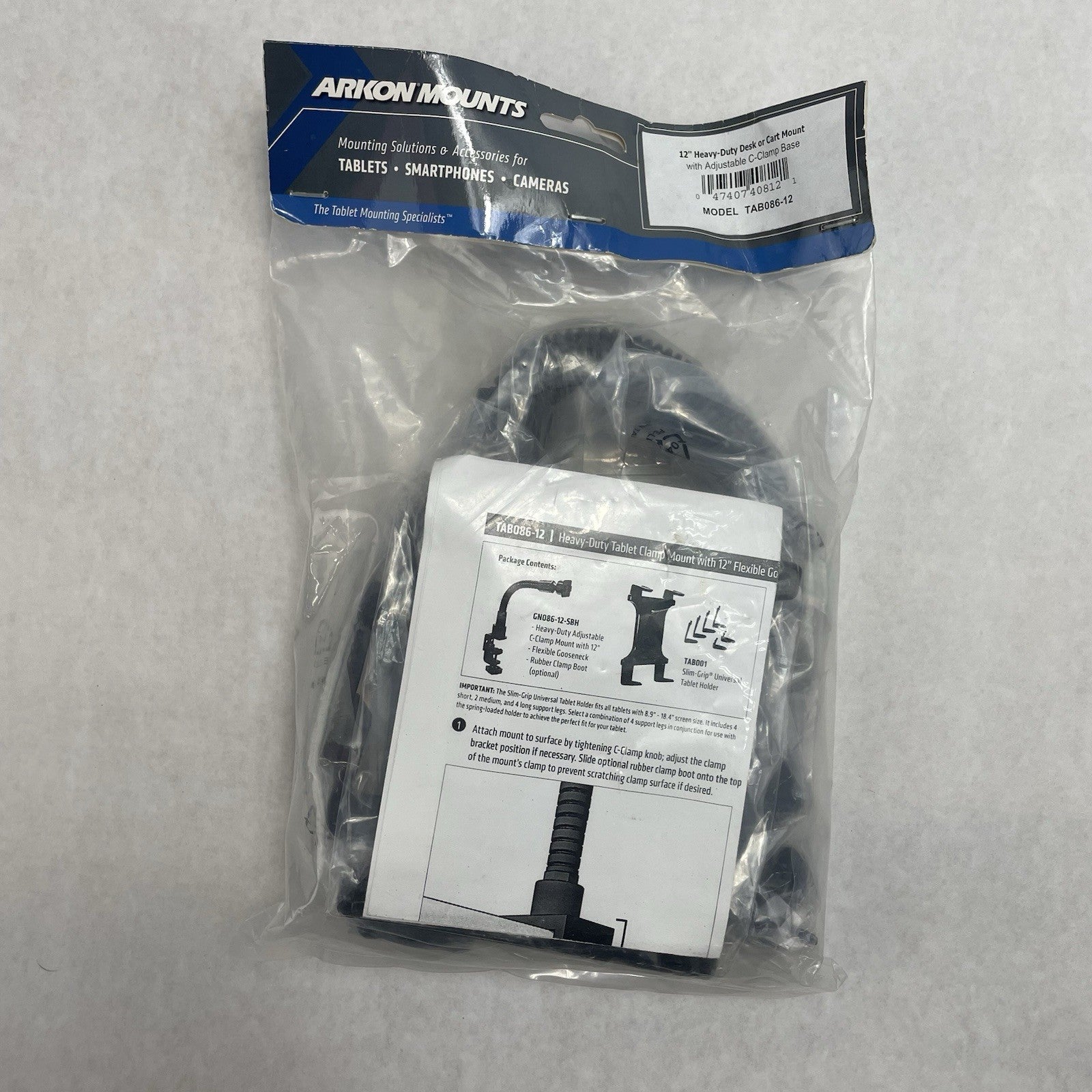 ARKON TAB086-12 Tablet Clamp Mount 12 -in Neck for iPad Pro Air Galaxy Note 10.11