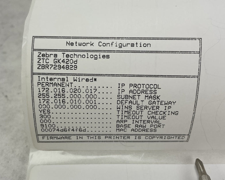 Zebra GK420D Direct Thermal Printer, Tested For Parts or Repair 297,991pgc