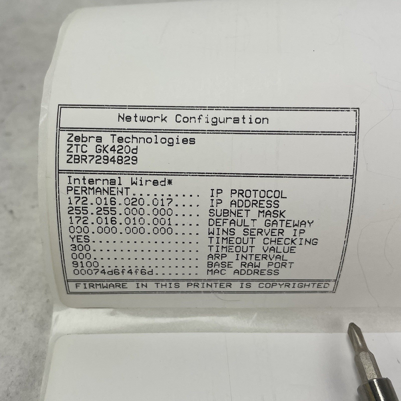 Zebra GK420D Direct Thermal Printer, Tested For Parts or Repair 297,991pgc9