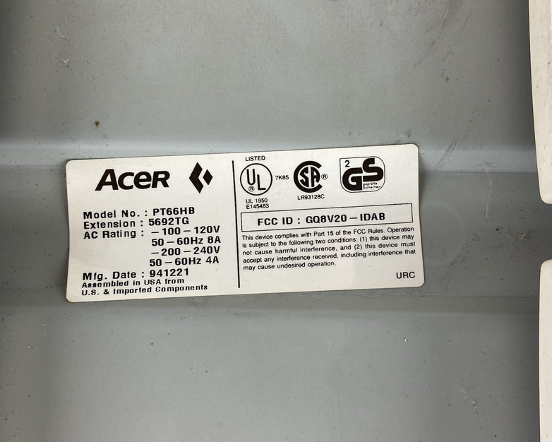 Acer AcerPower PT66HB MT Intel 80486Dx2 66MHz 8MB RAM No HDD No OS