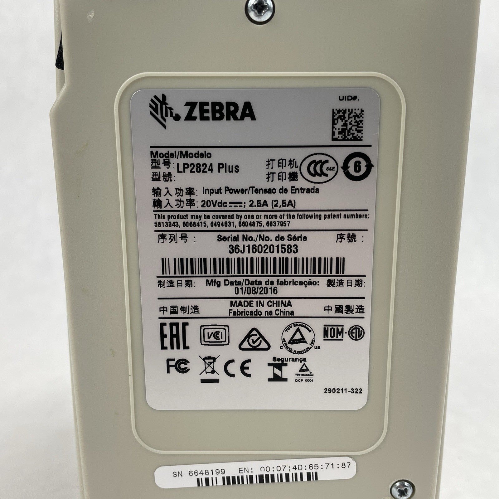 Zebra LP 2824 Z Direct Thermal Barcode Label Printer Tested