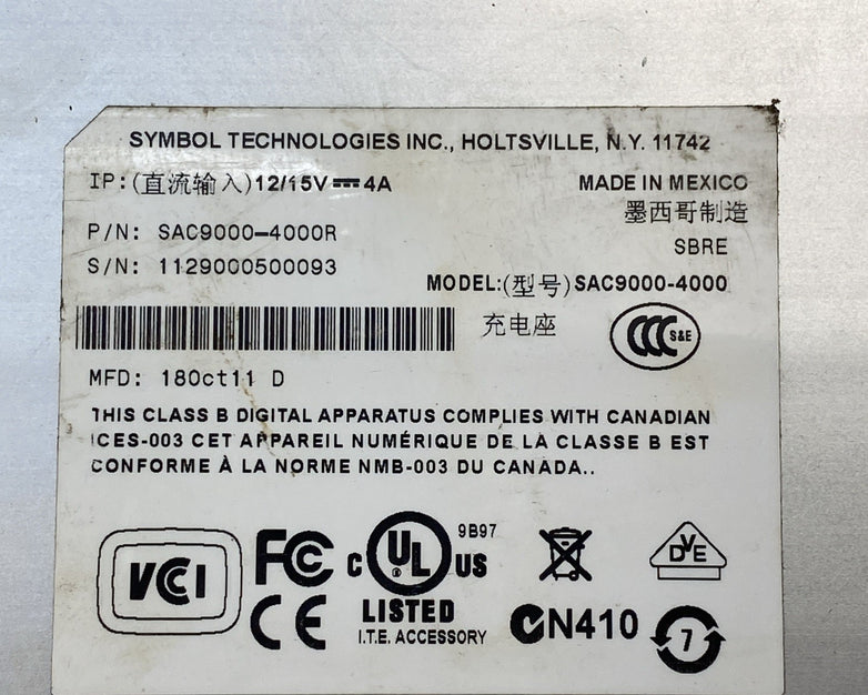 Symbol Motorola SAC9000-4000R 4 Bay Battery Charger w/ Power Supply