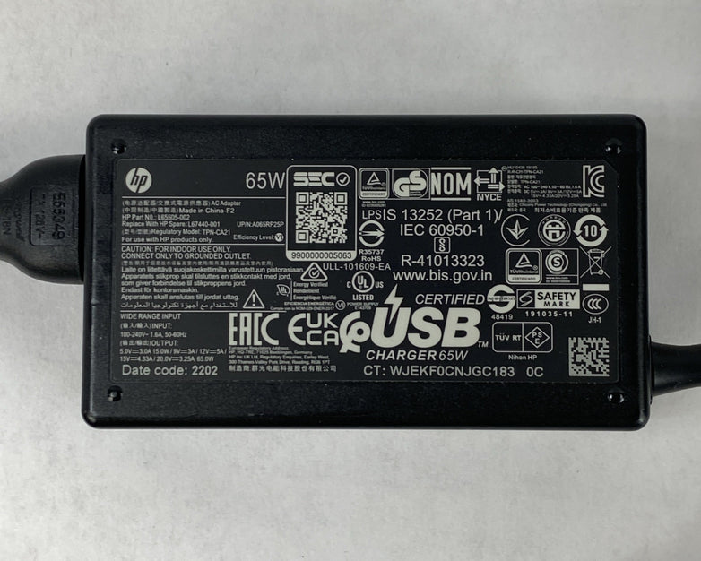 HP TPN-CA21 65W 20V 3.25A USB-C Tip Charger AC Adapter (Lot of 10)