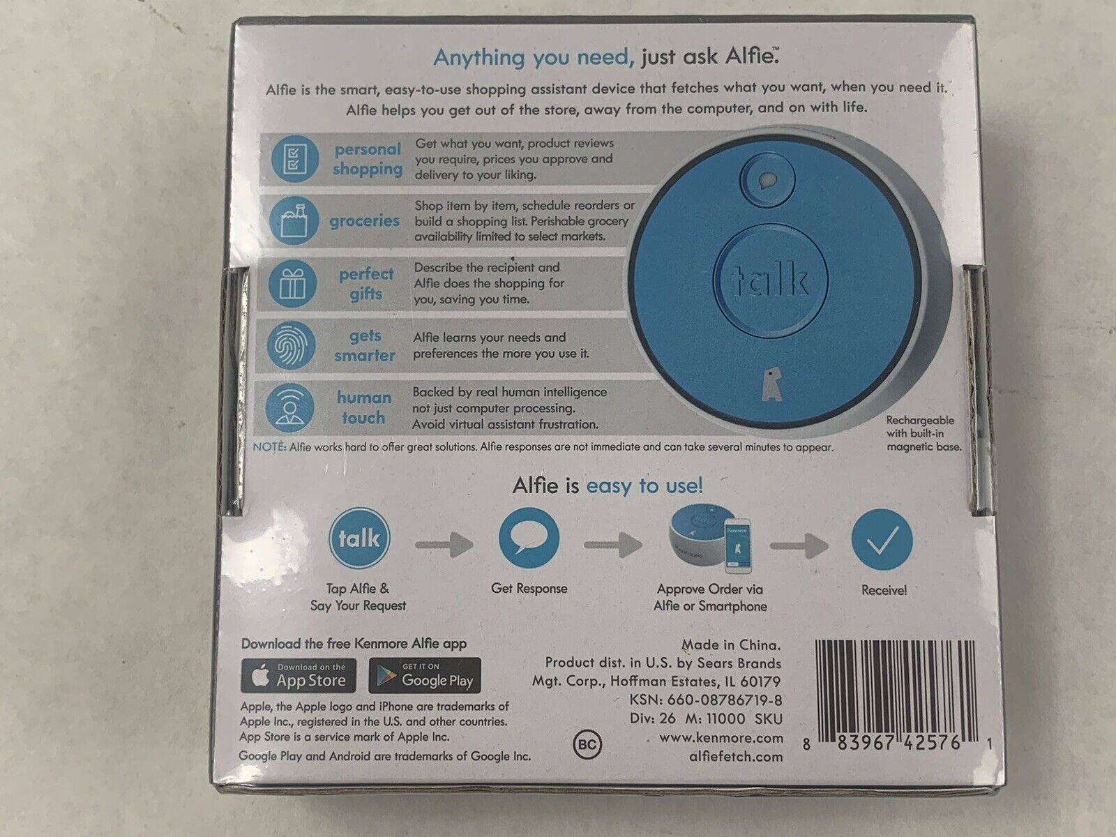 Kenmore Alfie Voice-Controlled Intelligent Shopper 11000 NIB Sealed