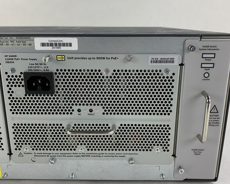 HP J9850A Aruba 5406 ZL2 Switch Chassis NO Modules 2x Power Supply Power Tested