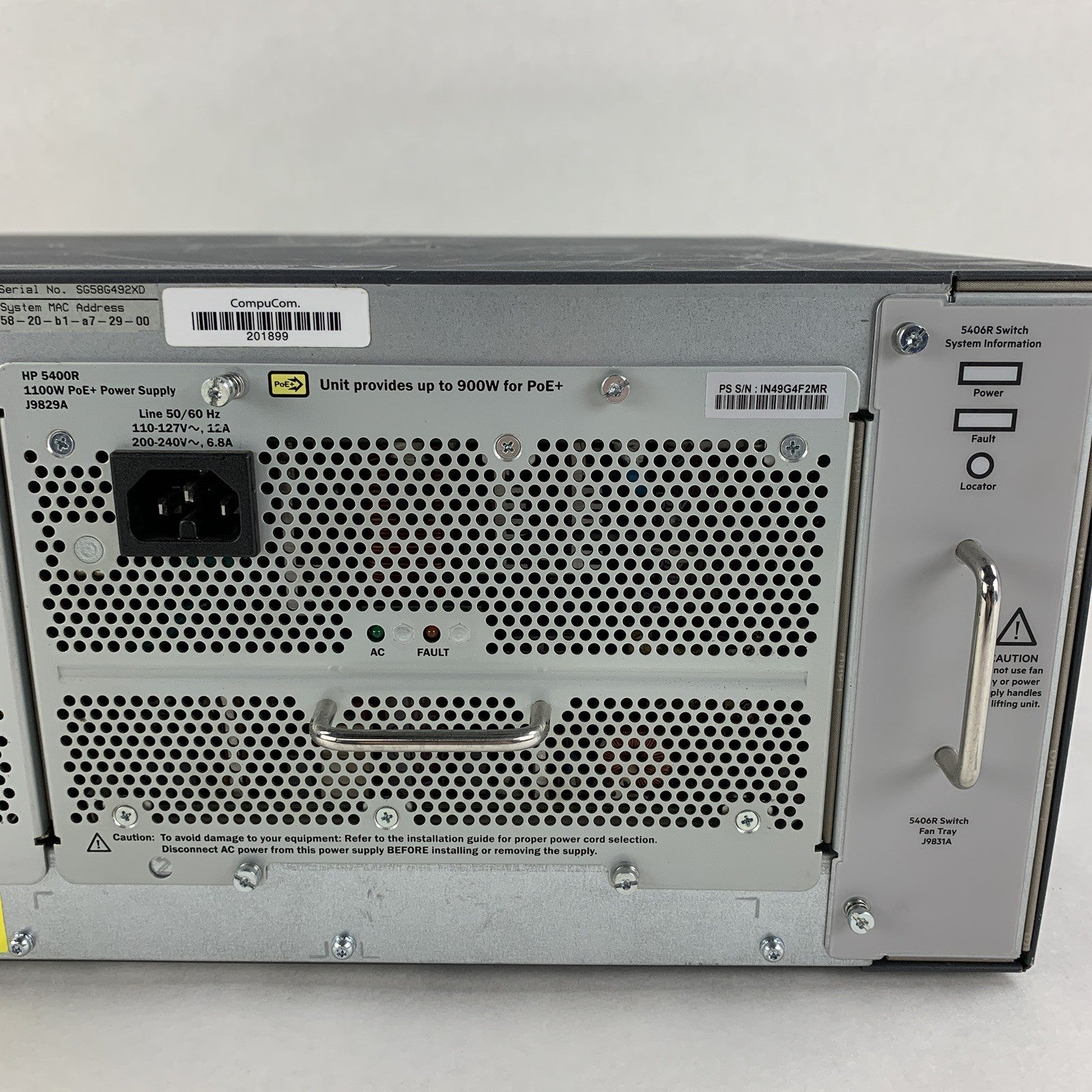 HP J9850A Aruba 5406 ZL2 Switch Chassis NO Modules 2x Power Supply Power Tested