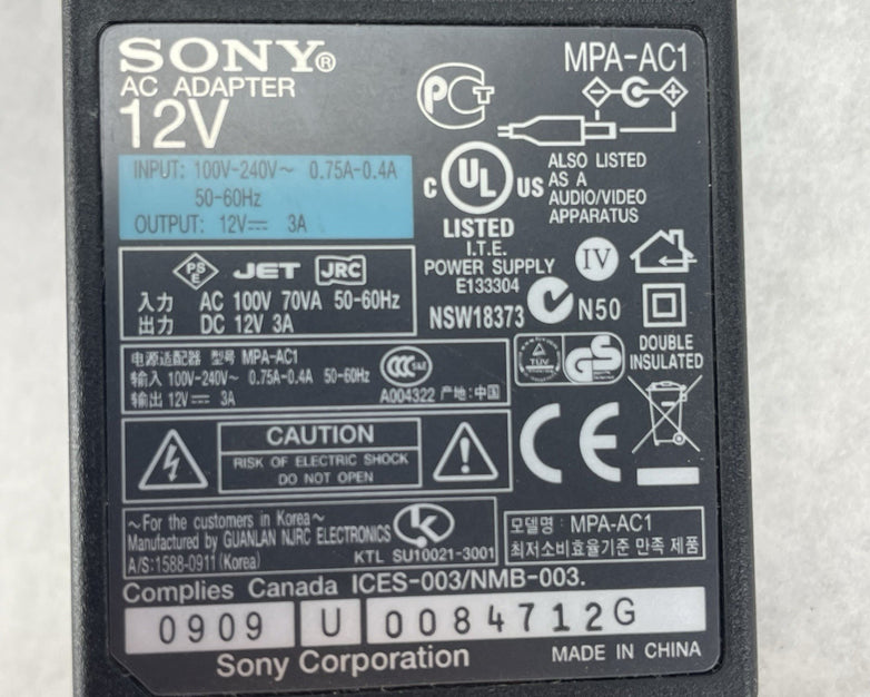 OEM Sony 12v AC Adapter MPA-AC1