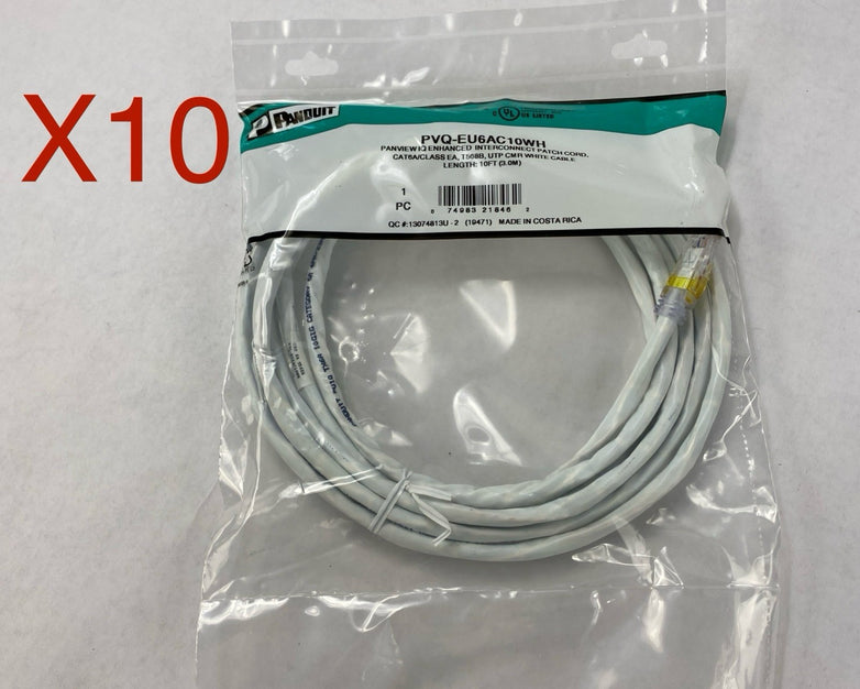 Enhanced Patch Cord CAT 6A PVQ- EU6AC10WH Panview IQ 10FT - Lot of 10