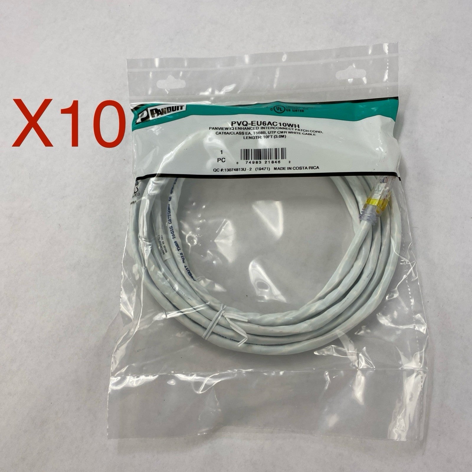 Enhanced Patch Cord CAT 6A PVQ- EU6AC10WH Panview IQ 10FT - Lot of 100