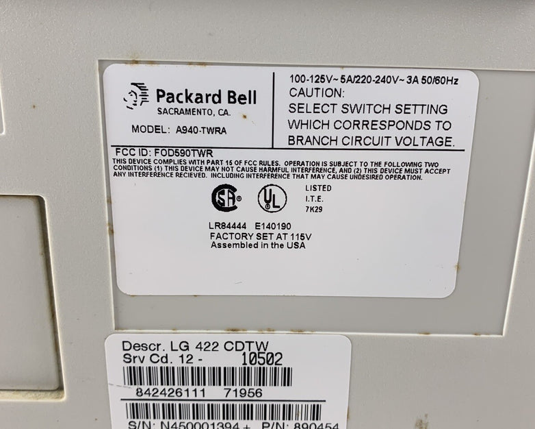 Packard Bell Legend 422CDT Vintage PC Pentium 120 MHz 16 MB Ram No OS No HDD