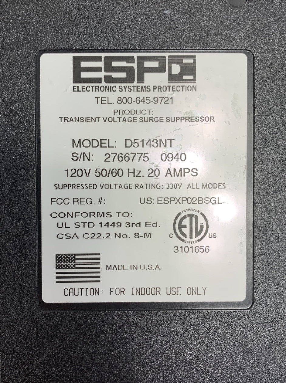 ESP D5143NT 120V 50/60Hz 20A Transient Voltage Surge Suppressor6