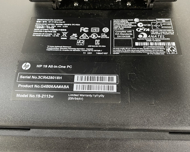 HP 19-2113W Celeron J1800 2.41 GHz 4 GB Ram No HDD No OS