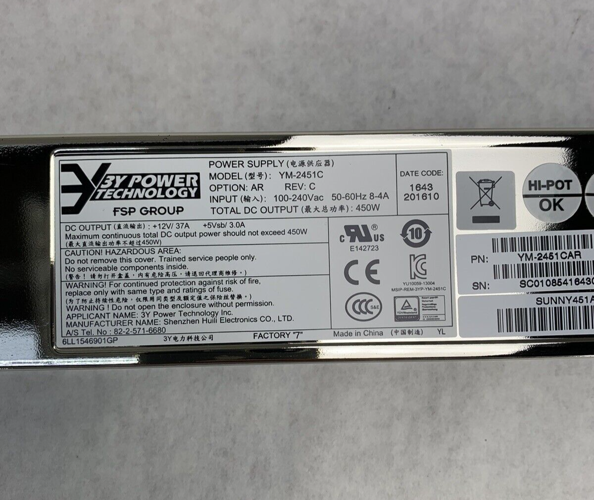 3Y Power Supply Technology YM-2451C Rev C