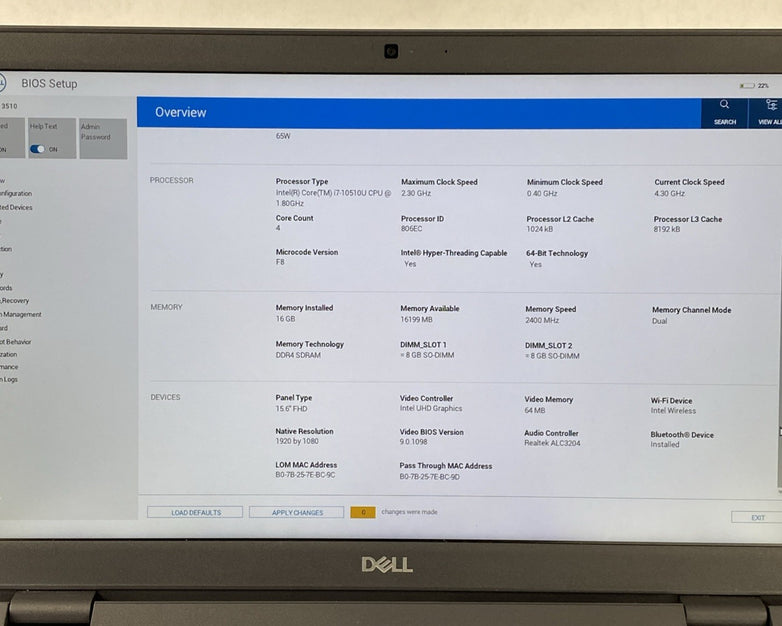 Dell Latitude 3510 Intel Core i7-10510U 1.80 GHz 16 GB RAM 15.6" No SSD No OS