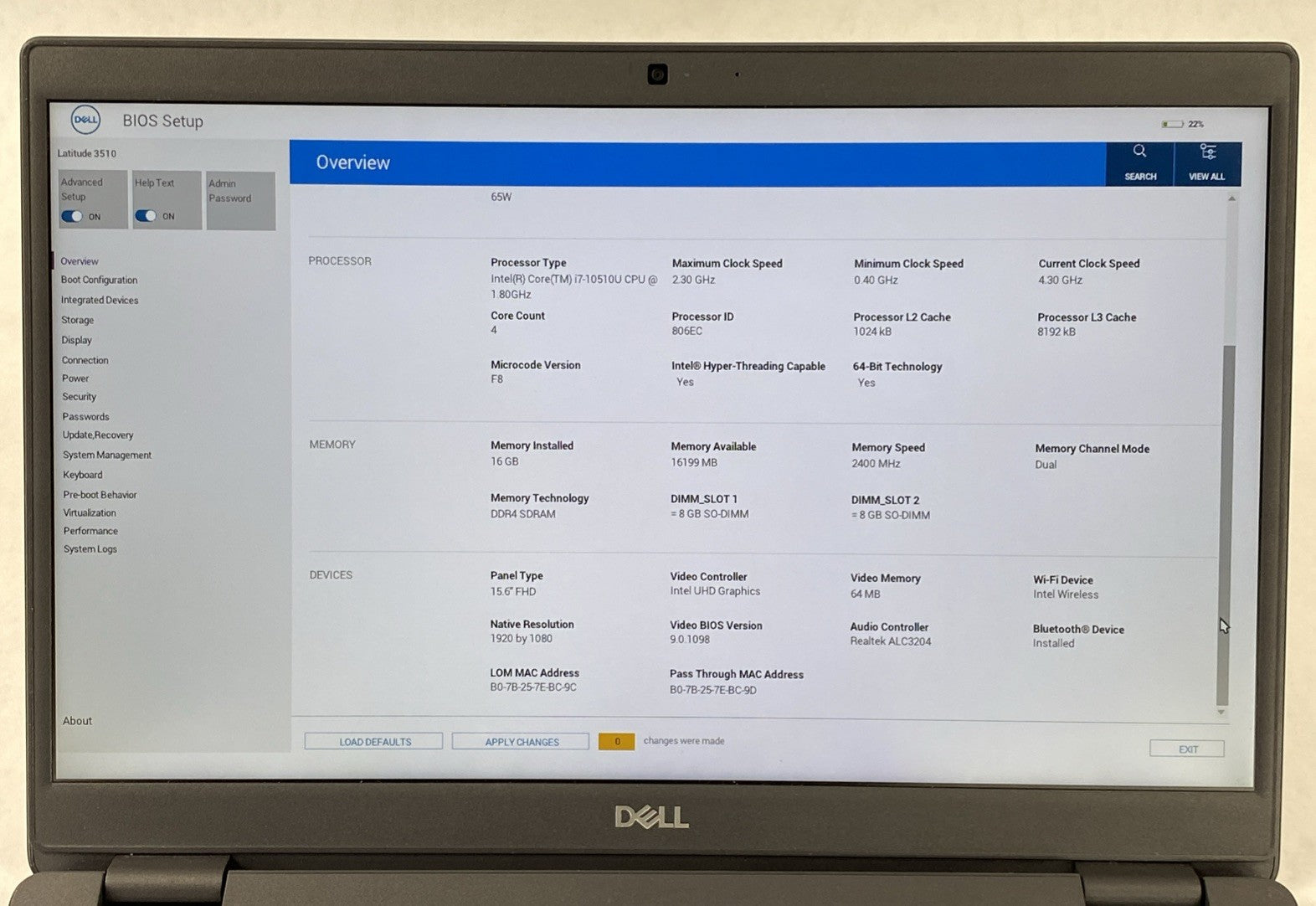 Dell Latitude 3510 Intel Core i7-10510U 1.80 GHz 16 GB RAM 15.6" No SSD No OS