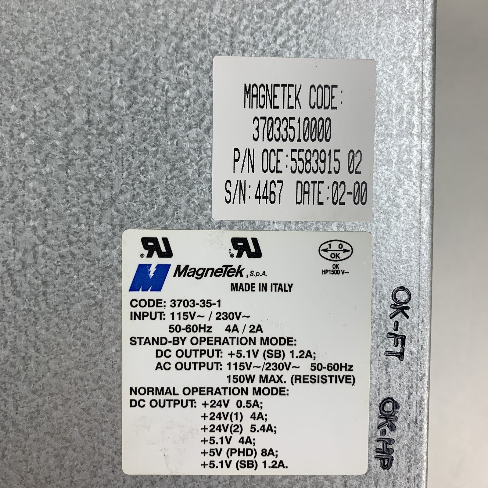 Oce 5583915 02 Magnetek 3703-35-1 230V Voltage Power Supply for OCE 9600