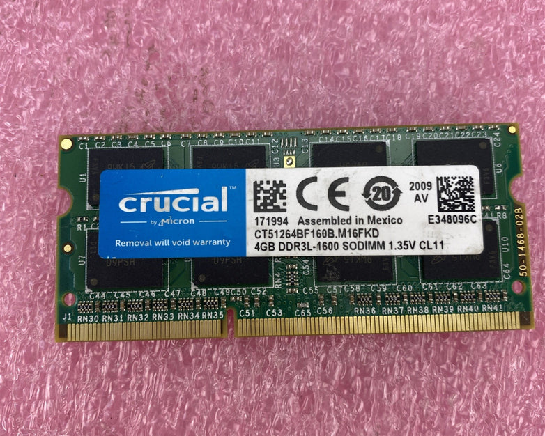 Crucial 4GB DDR3L-1600 Laptop Memory Ram CT51264BF160B.M16FKD - Lot of 2
