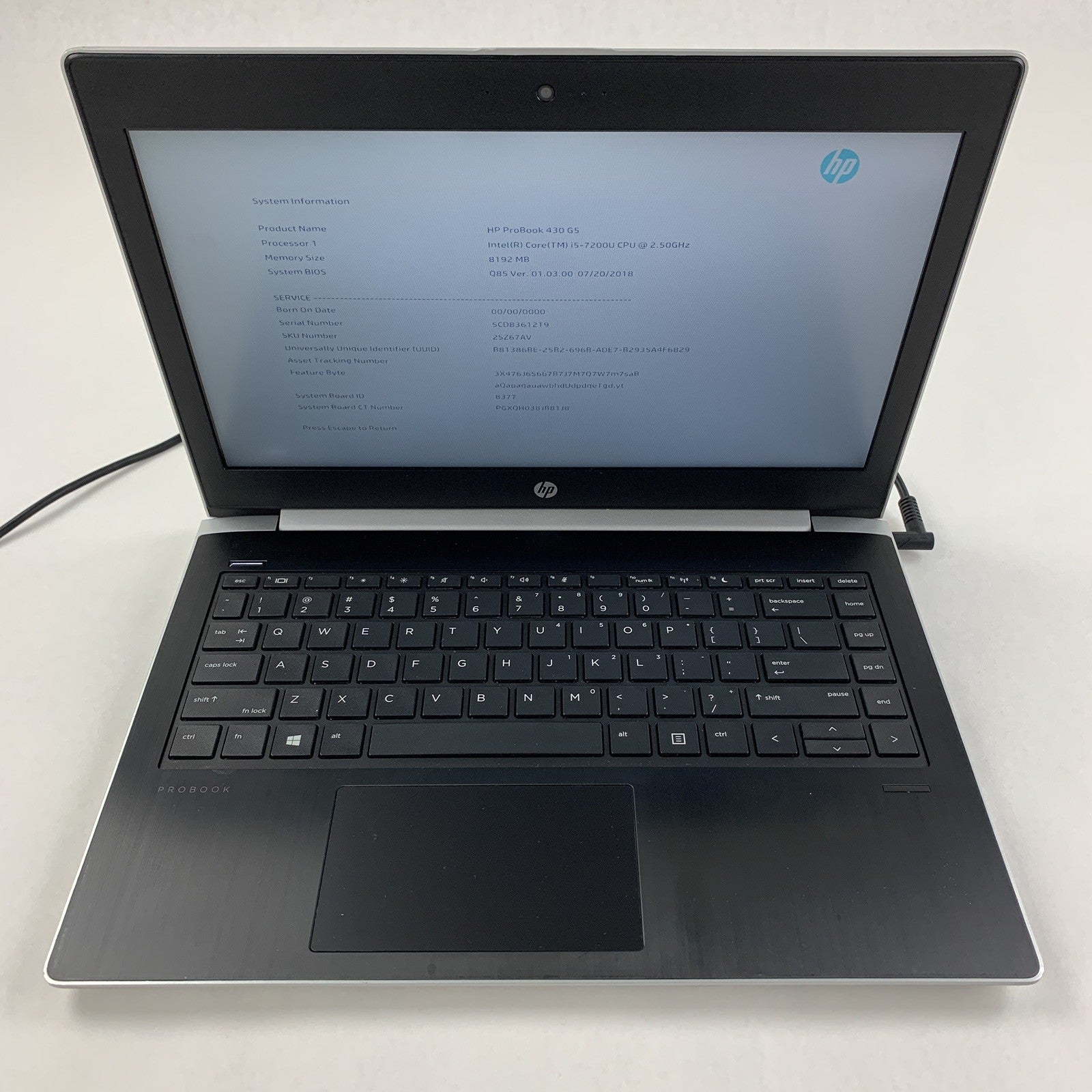 HP ProBook 430 G5 14" i5-7200U 2.5 GHz 8 GB Ram No OS No HDD No Bottom Cover