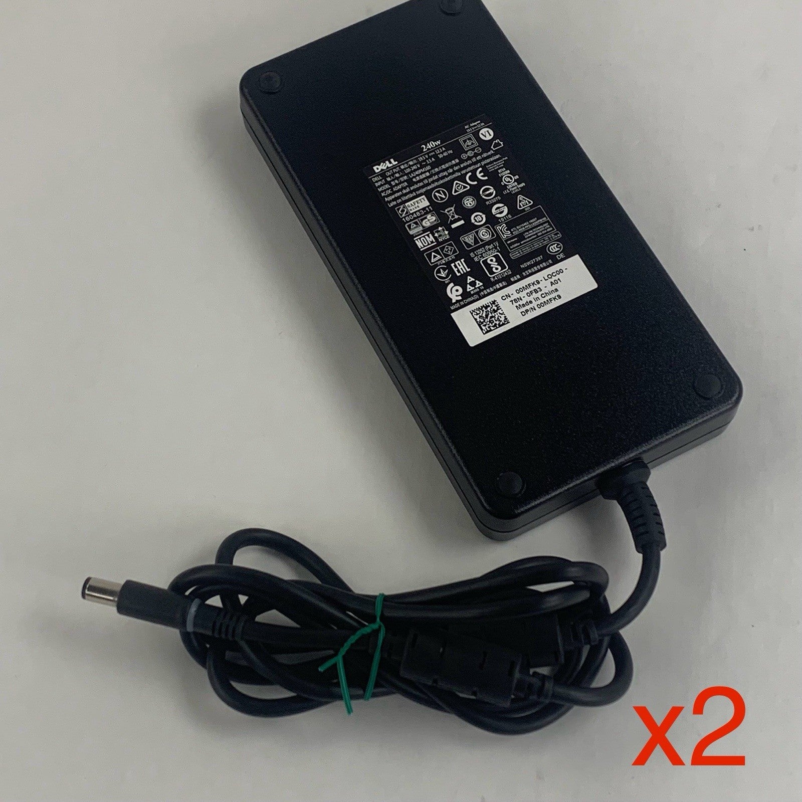 Dell 240W LA240PM160 19.5V AC Adapter 00MFK9 Genuine No Power Cord Lot of 2x0