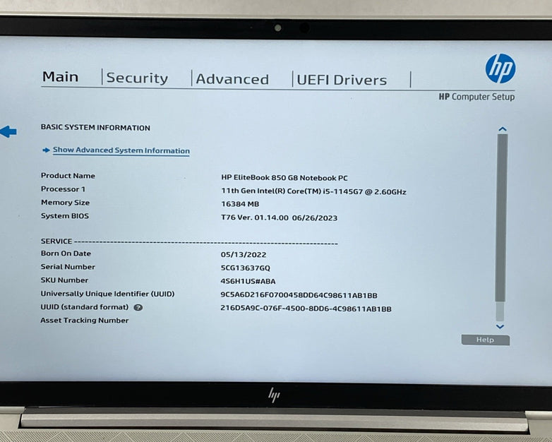 HP EliteBook 850 G8 Intel Core i5-1145G7 2.60 GHz 16GB RAM 15.6" No SSD No OS