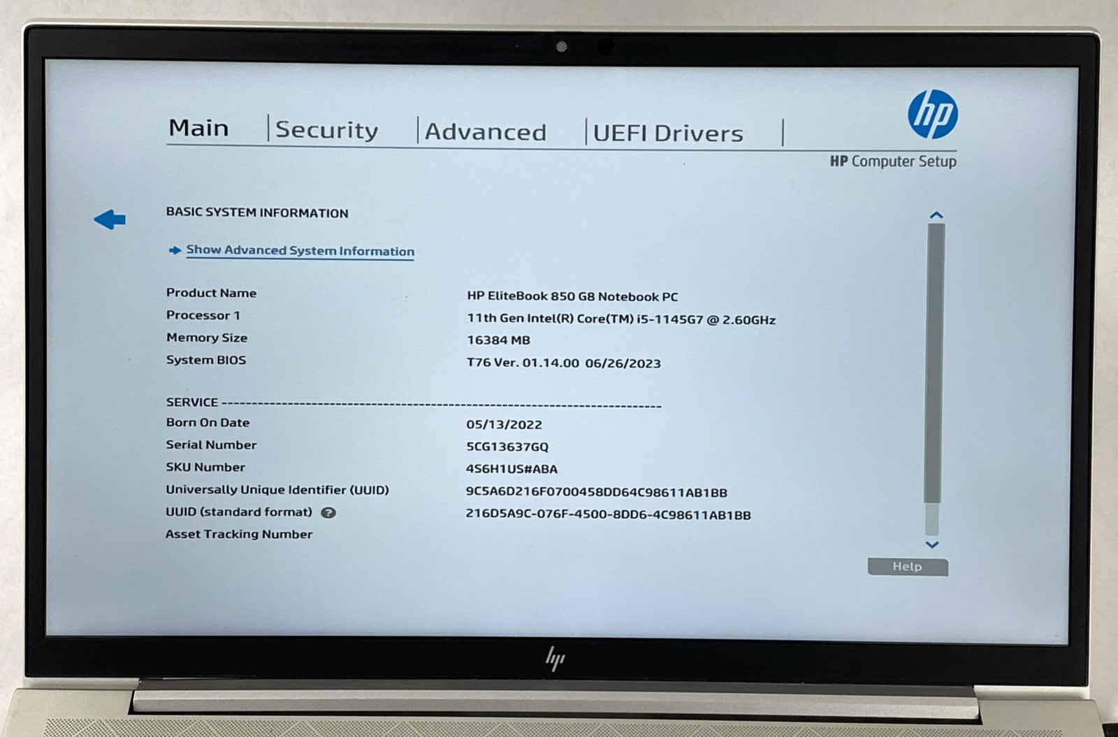 HP EliteBook 850 G8 Intel Core i5-1145G7 2.60 GHz 16GB RAM 15.6" No SSD No OS