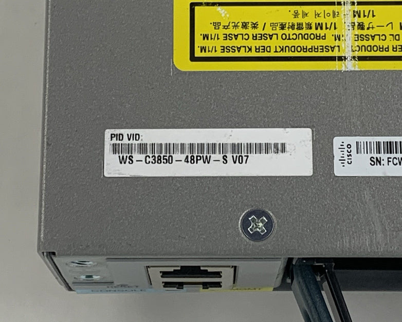 Cisco WS-C3850-48PW-S V07 PoE+ 48-Port Network Switch Tested w/ C3850-NM-4-1G