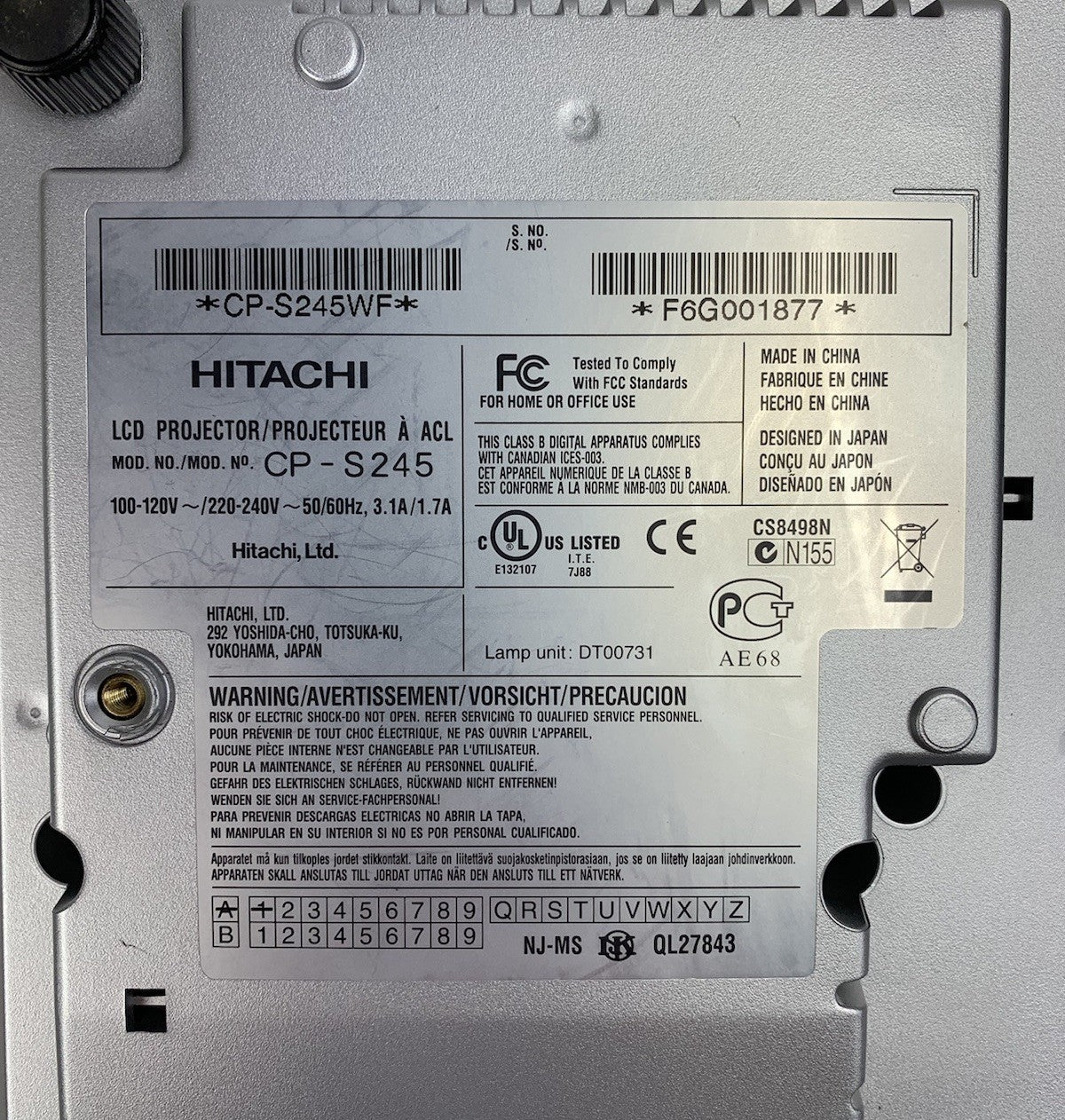 Hitachi CP-S245 LCD Lamp Projector No Remote 646 Lamp Hours