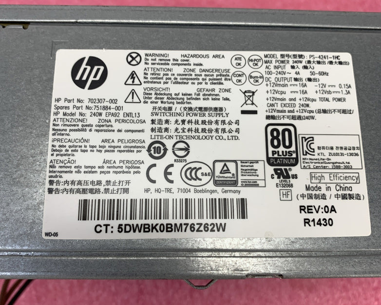 HP PS-4241-1HC 80 Plus Platinum 240W Switching Power Supply 702307-002
