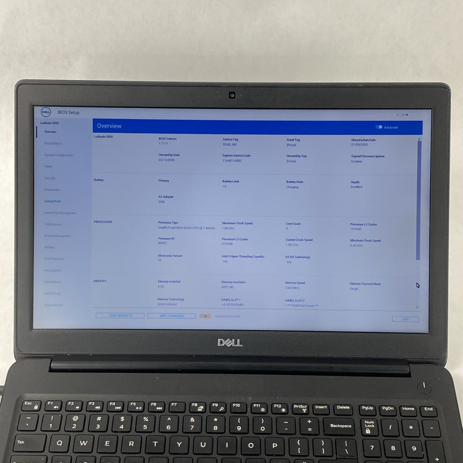 Dell Latitude 3500 Intel Core i5-8265U 1.60 GHz 8 GB RAM 15.6" No HDD No OS
