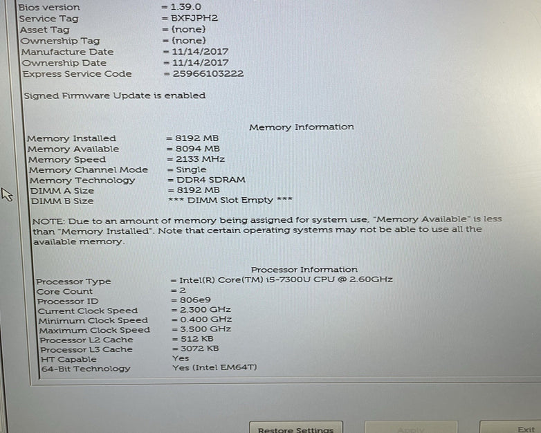 Dell Latitude 5580 15.6" i5-7300U 2.60 GHz 8 GB RAM No SSD/OS/Battery