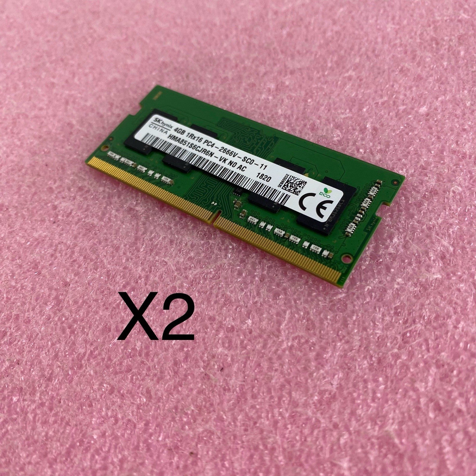 SK Hynix HMA851S6CJR6N-VK X2 4GB 1Rx16 PC4-2666V-SC0-11 Computer Ram Lot of 20