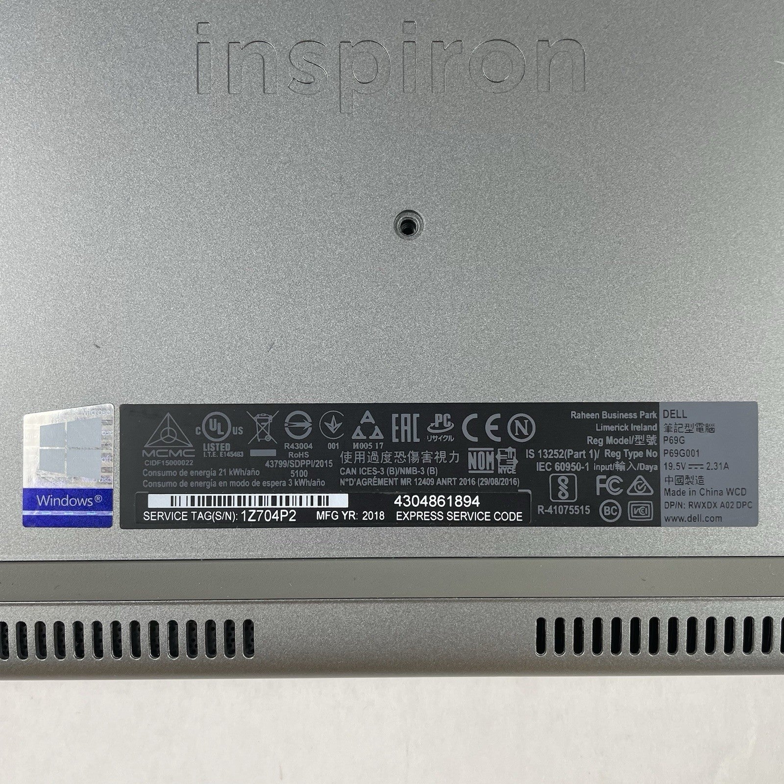Dell Inspiron 5379 13.3" i5-8250U 1.60 GHz 8 GB RAM No SSD/OS/AC16