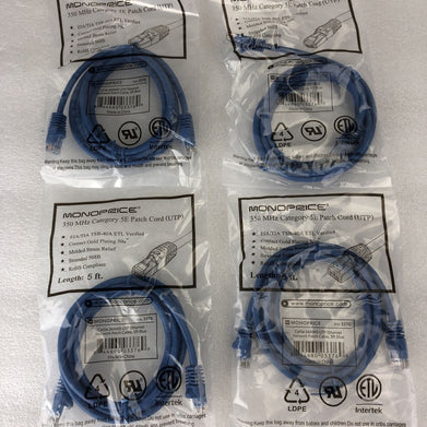 Monoprice Blue 5ft 5E Ethernet Patch Cord (UTP) - RJ45 350Mhz (Lot of 4)