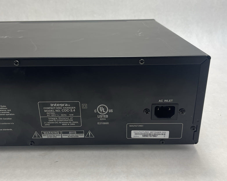 Integra CDC-3.4 Premium 6-Disc CD Carousel Changer Player Tested No Power Cord