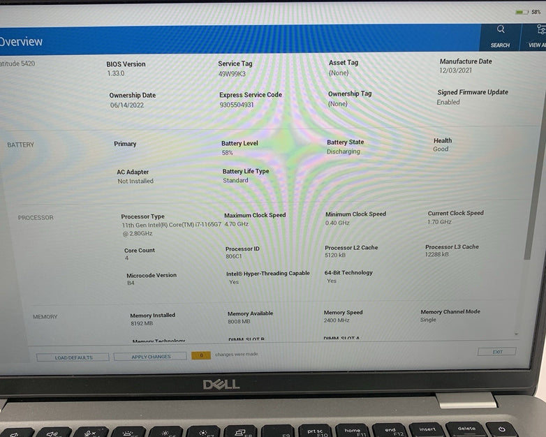 Dell Latitude 5420 14" Laptop  i7-1165G7 2.8 GHz 8 GB RAM No OS/SSD/AC