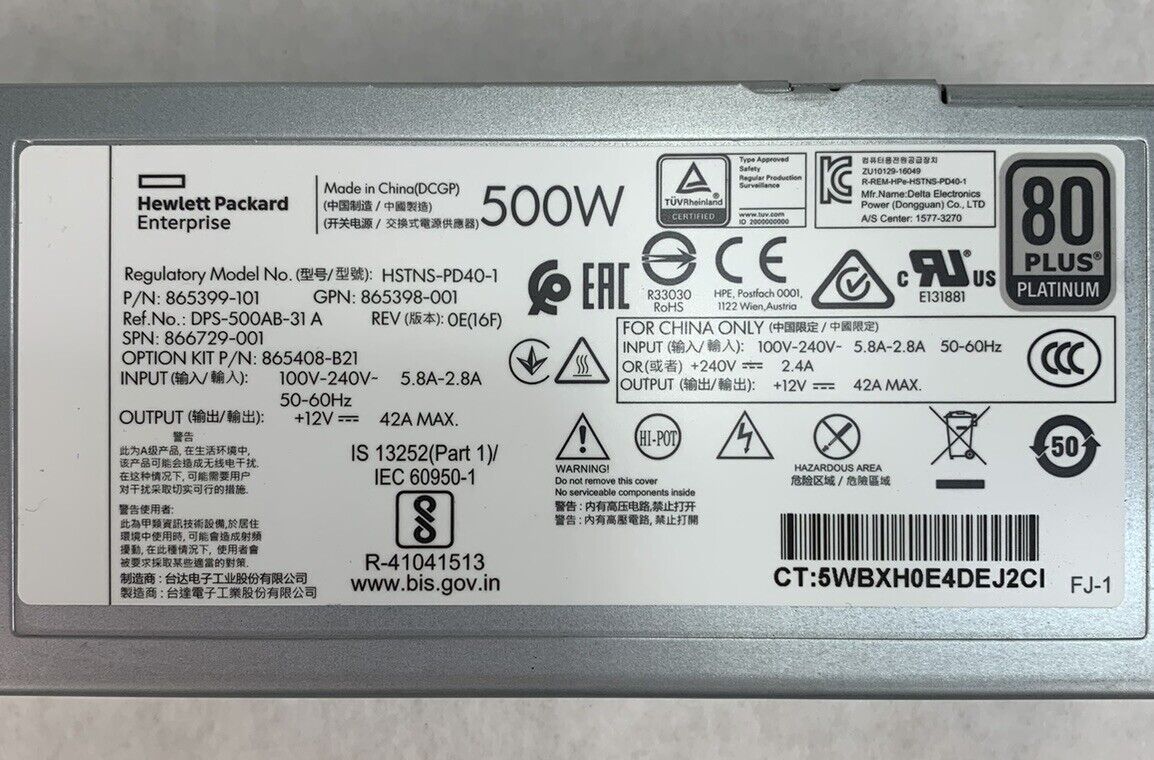 HP HSTNS-PD40-1 500W Power Supply 865399-101