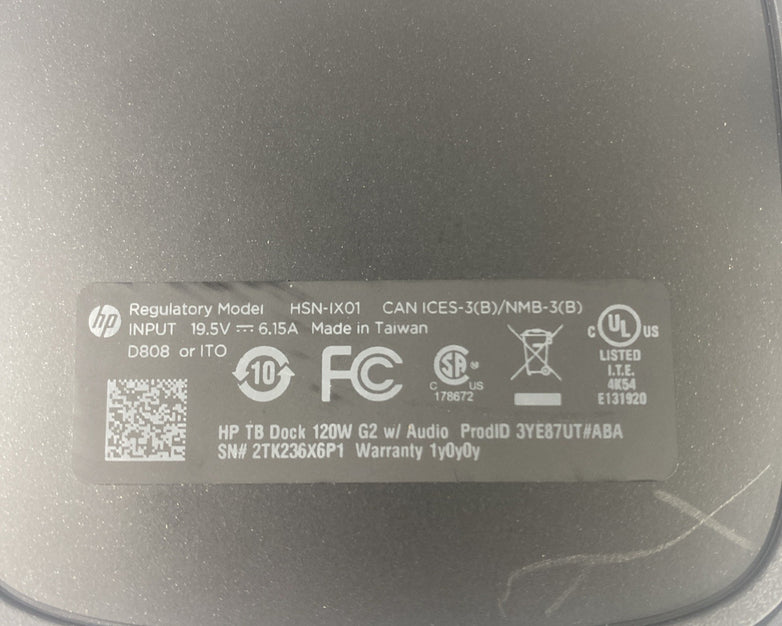 HP HSN-IX01 ThubderBolt Dock 120W G2 w/ Audio Pr0dID Lot of 4 Power tested No AC