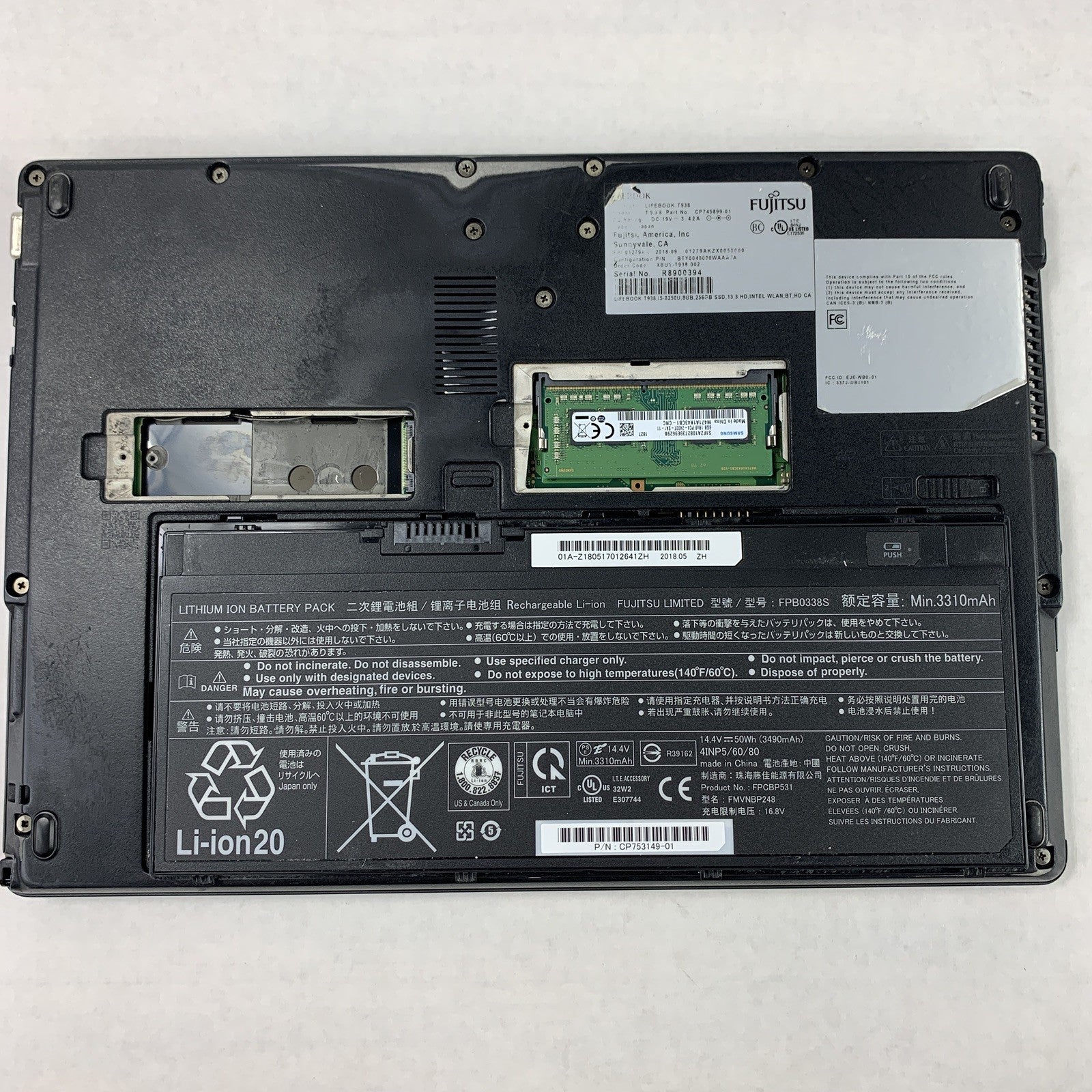 Fujitsu Lifebook T938 13.3" Laptop i5-8250U 1.6 GHz 8 GB Ram No OS No HDD No AC